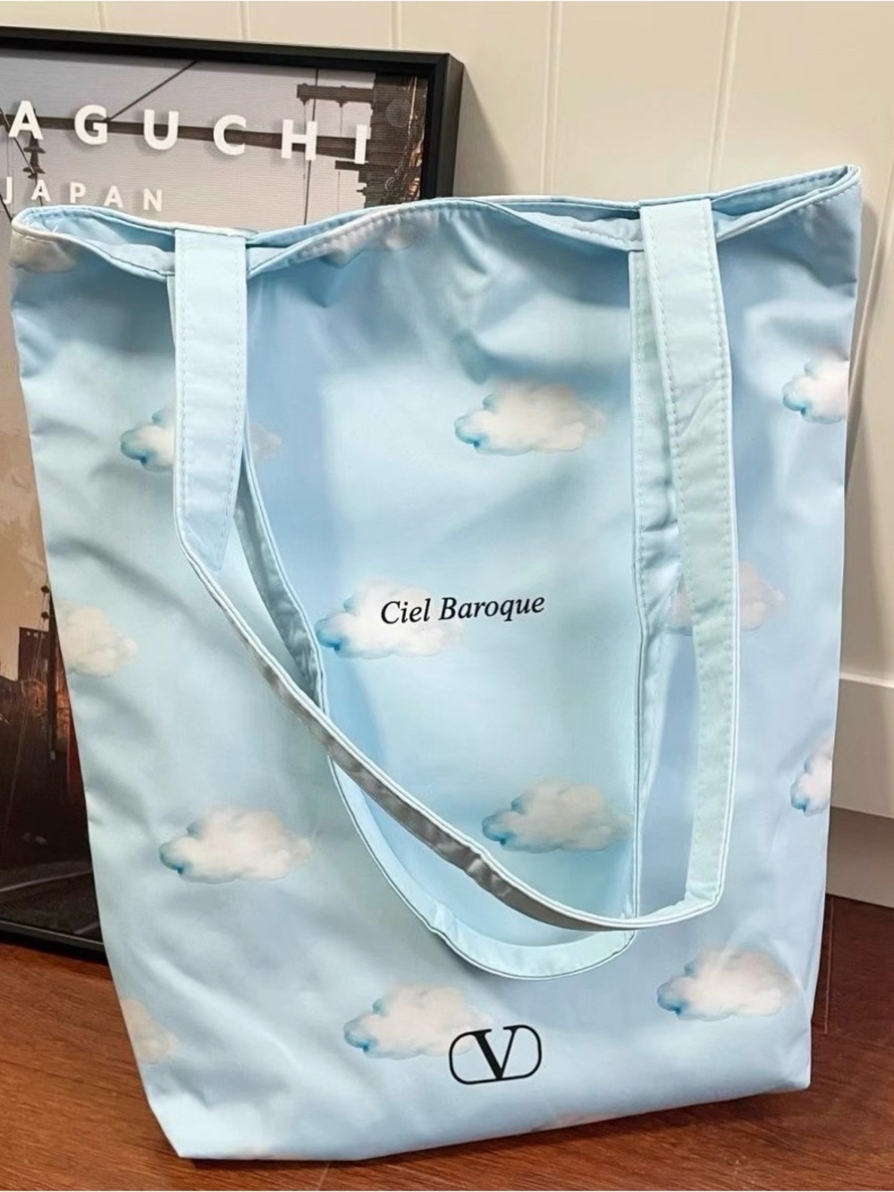 Valentino Beauty Ciel Baroque Blue Cloud Canvas Tote Bag Shoulder Bag